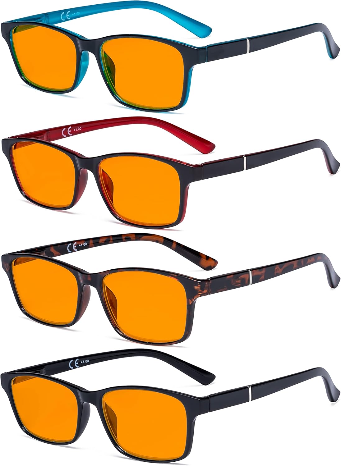 Eyekepper 4 Pack Blue Light Filter Glasses Classic Anti Screen Glare Computer Reading Glasses Orange Tinted +1.50