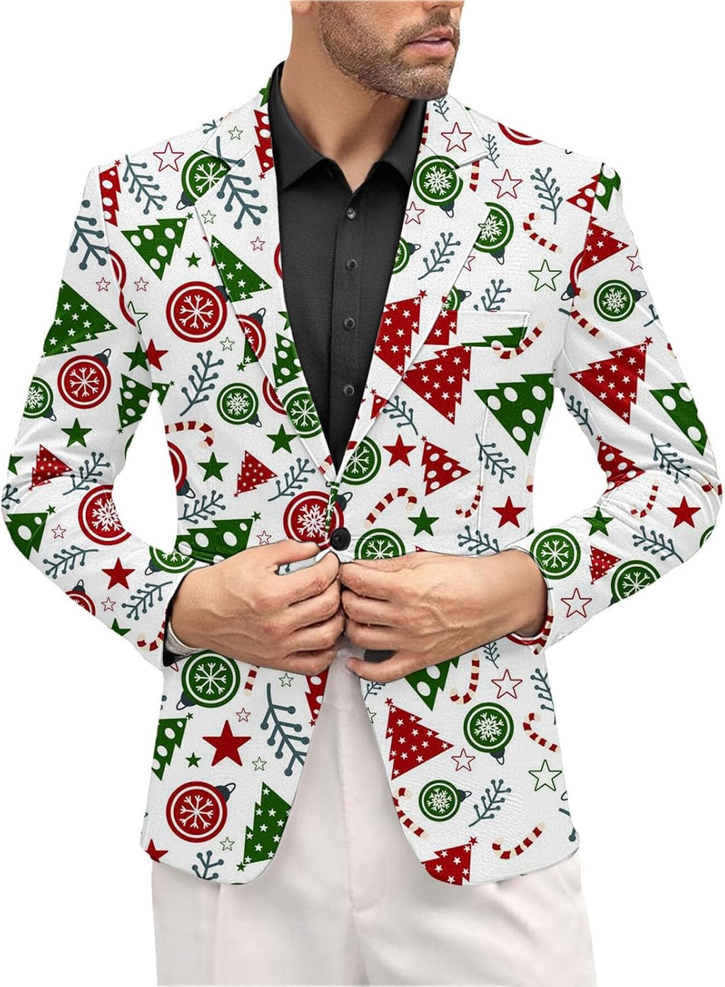Men's Christmas Blazer Jacket One Button Sport Coat Christmas Party Holiday Jacket