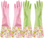 KINGFINGER Rubber Latex Waterproof Dishwashing Gloves for Kitchen,Precision Flocking Household Cleaning Gloves 2 pairs
