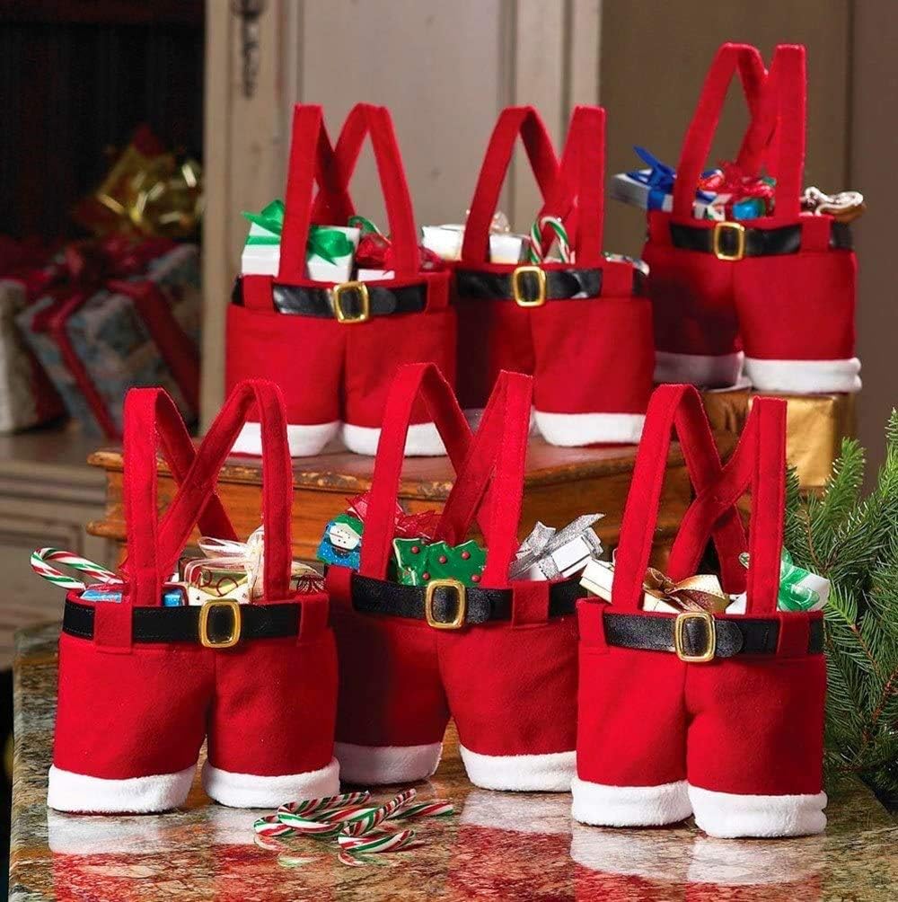 MSQ 10PCS Christmas Decorations Gift Bags Candy Bags Santa Pants Style Lovely Treat Bags Best for Wedding Holiday New Year Holiday Gift- Small Size(More Options)
