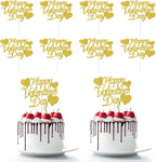 Happy Valentine's Day Cake Toppers 20Pcs Glitter Heart Cupcake Topper for Valentine's Day Wedding Anniversary Birthday Party Cake Decoration, Gold