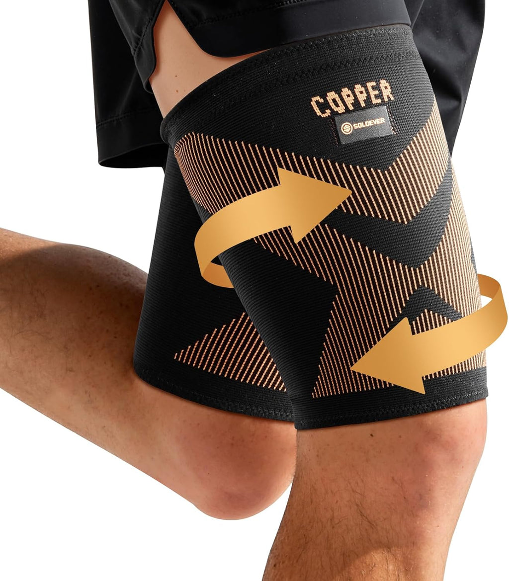 Copper-Infused Thigh Compression Sleeves 1 Pair [Upgrade Medical-Grade & Anti-Slip] Hamstring Compression Sleeves for Workouts, Sports Recovery and Quad & Groin Support, Breathable Upper Leg Sleeve for Women & Men - M