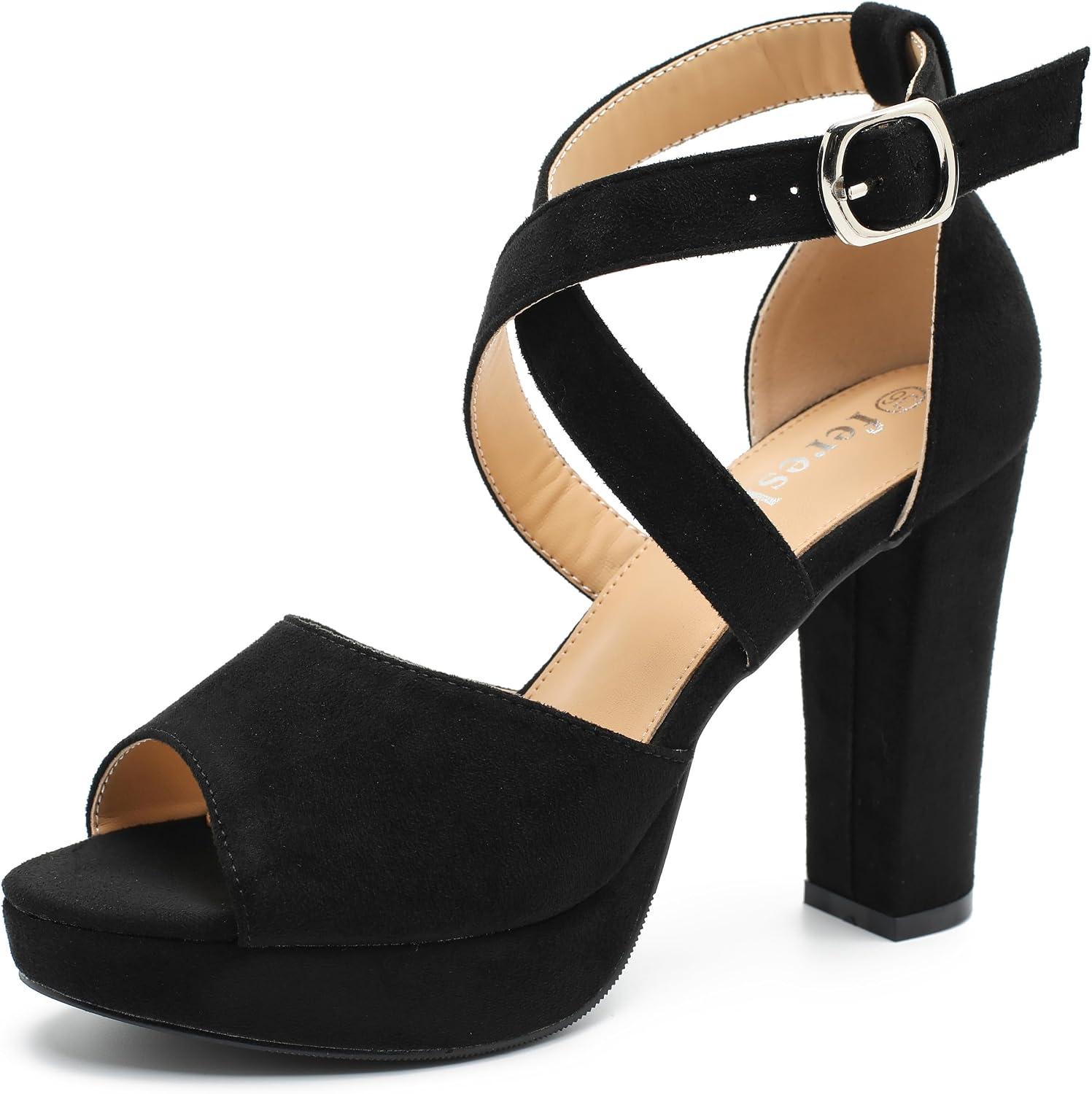 fereshte Women's Platform Sandals, Chunky Block Heel, Crisscross Ankle Strap, Open Toe, 3.94 Inch High Heeled Dress Shoes