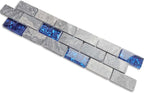 Hominter Blue Crystal Glass & Gray Stone Mosaic 1x2 Subway Tile, Natural Veining Polished Marble for Kitchen Backsplashes, Accent Walls and Bathroom Shower Tiles (3x12 Sample)
