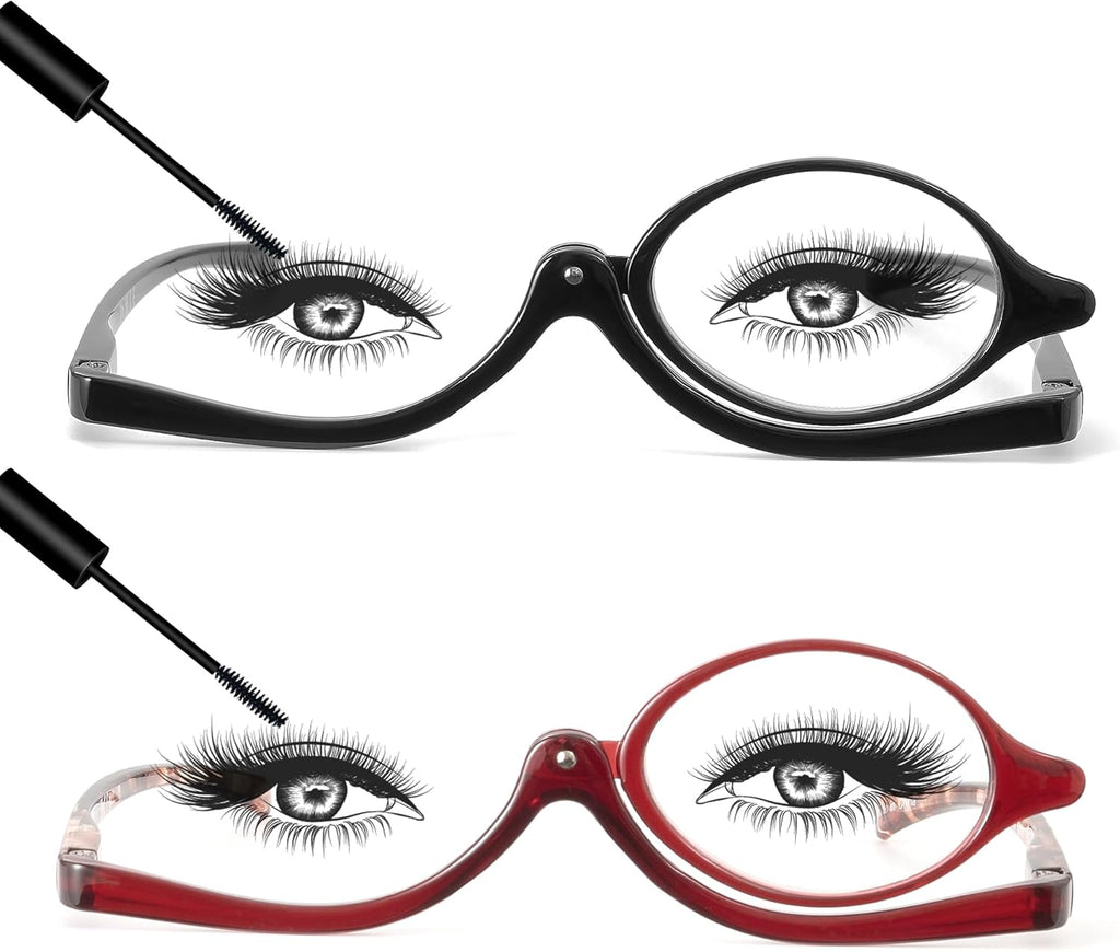 JM 2 Pairs Makeup Reading Glasses Magnifying Flip Down Cosmetic Readers for Women with Spring Hinge +2.5