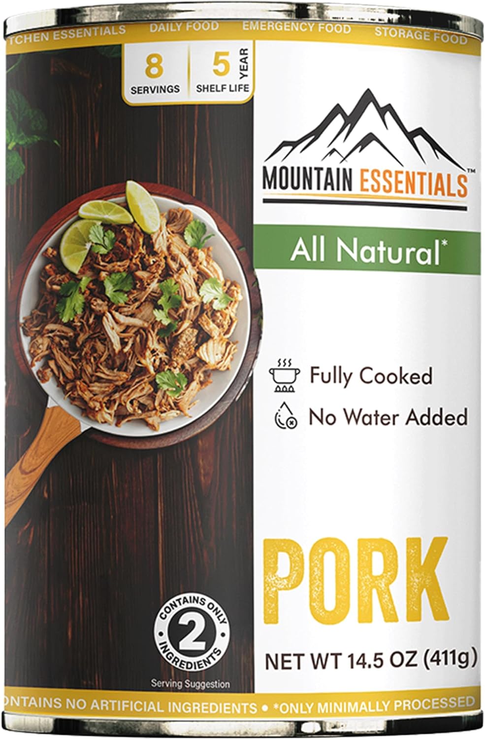 MOUNTAIN ESSENTIALS Canned Pork 14.5 oz – Fully Cooked, Ready to Eat – Pantry Staple Meat for Everyday Meals, Premium Emergency Survival, Bulk Food Storage, Camping, Hiking & Quick Meals – 5-Year Shelf Life – Made in USA – Gluten Free, No Carbs Pack of 1