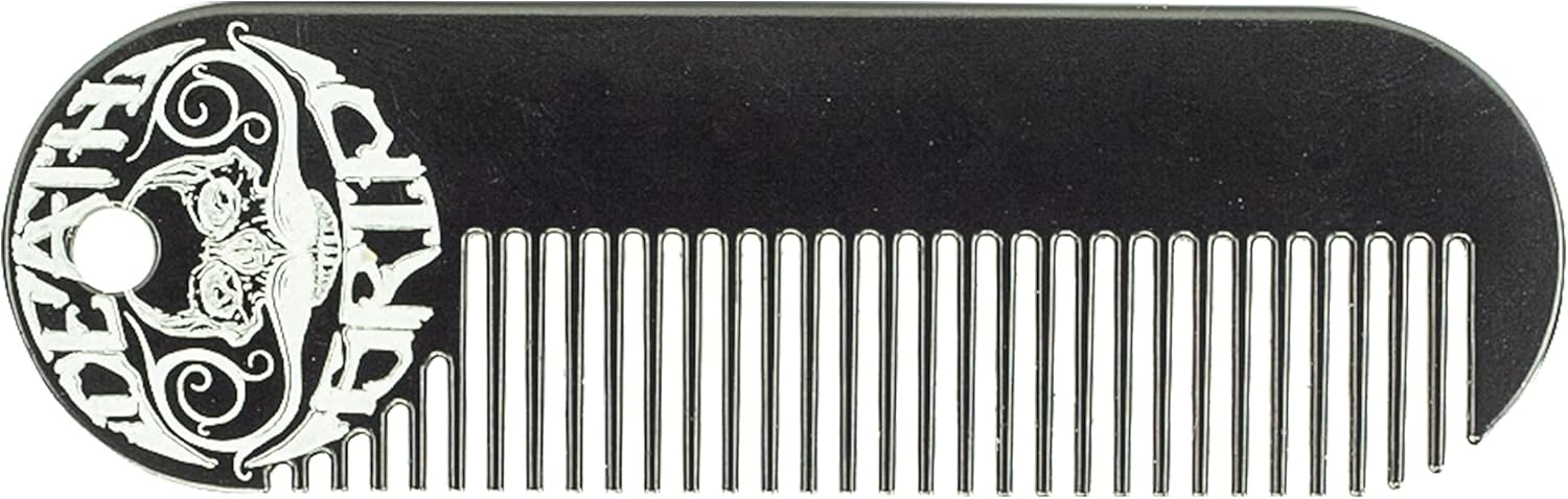 Mustache & Beard Comb Or Fine Tooth Moustache Pocket Metal Powder Coated Black Keychain Comb For Men - 3.25 x 1 Inches by Death Grip