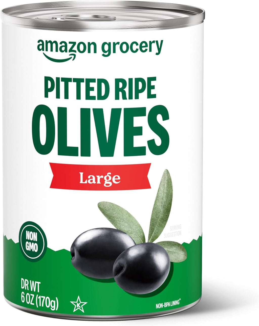 Amazon Grocery, Pitted Ripe Olives, Large, 6 Oz