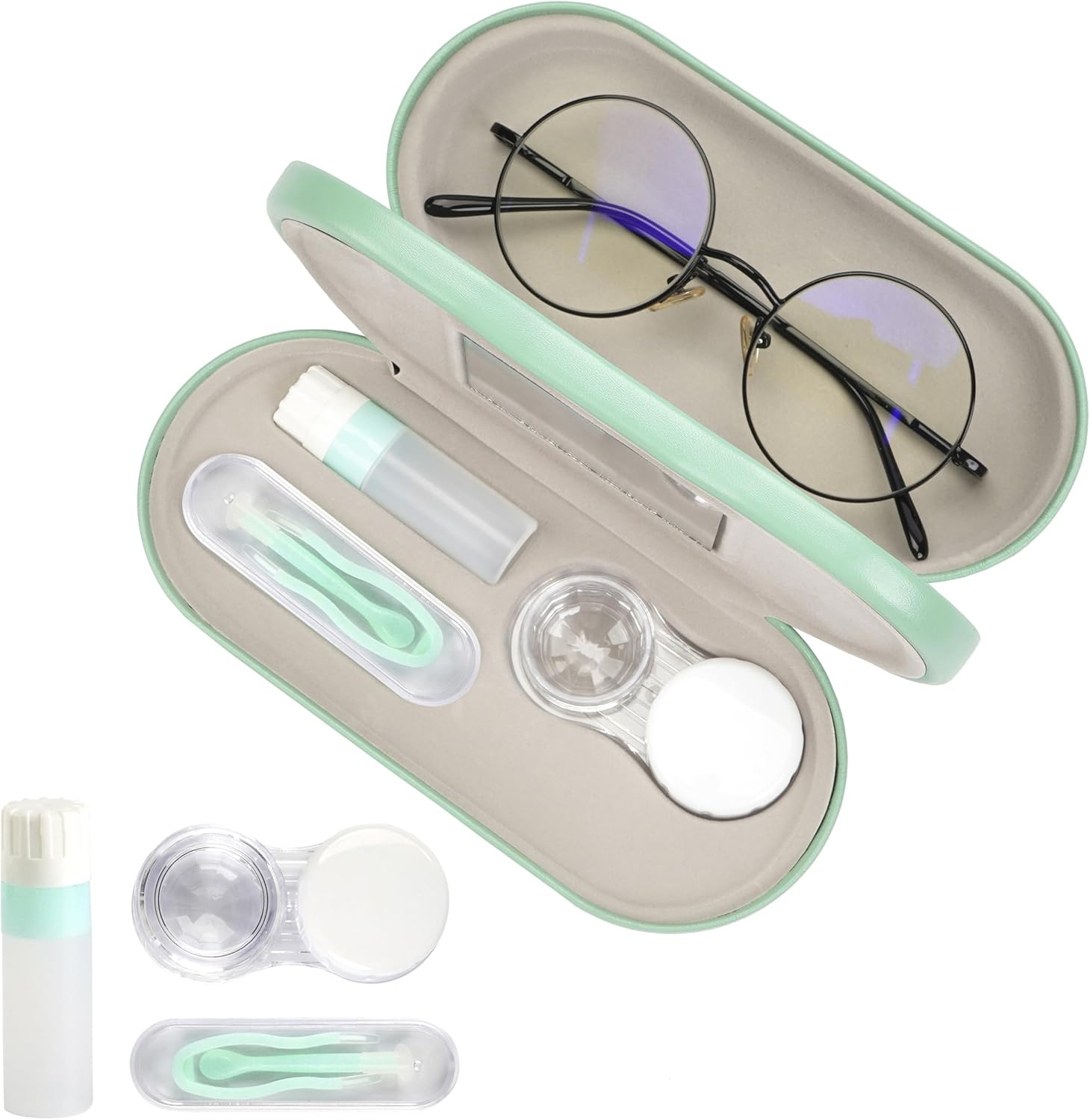 Eyeglass Case Double Sided Travel Size Cute Portable Contact Lens Box 2 in 1 Multifunction With Tool for Daily Outdoor Office