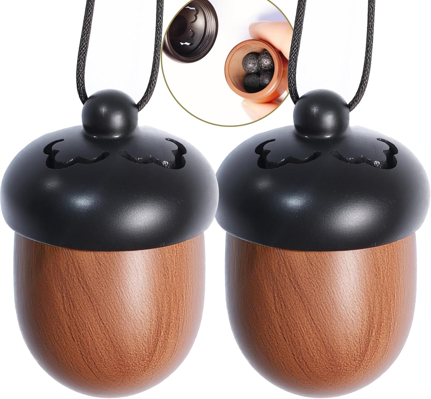 Jingzan 2 Pack Essential Oil Car Diffuser, Wooden Acorn Decor Cute Car Air Freshener, Hanging Car Decoration Aromatherapy Wood Diffuser (2)