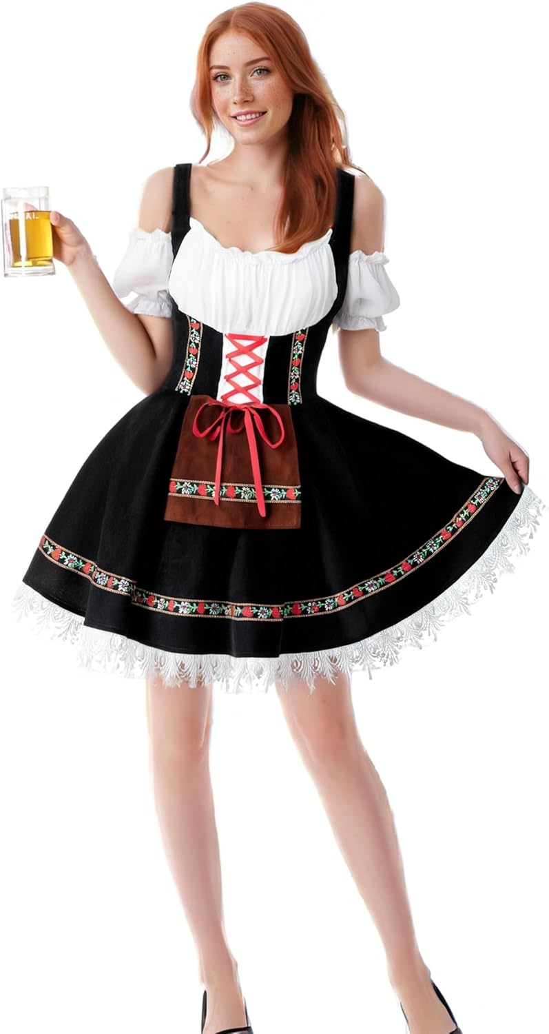 TOONRAIN Oktoberfest Costumes Women Authentic German Dirndl Dress Bavarian Style Beer Outfit