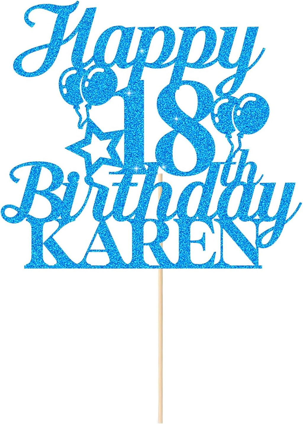 Happy Birthday Cake Topper Personalized Cake Decorations Double-Sided Glitter Cake Topper Custom Gifts with Any Age & Name for Her Him Women Men on 18th 21st 30th 40th 50th 60th (Blue)