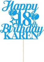 Happy Birthday Cake Topper Personalized Cake Decorations Double-Sided Glitter Cake Topper Custom Gifts with Any Age & Name for Her Him Women Men on 18th 21st 30th 40th 50th 60th (Blue)