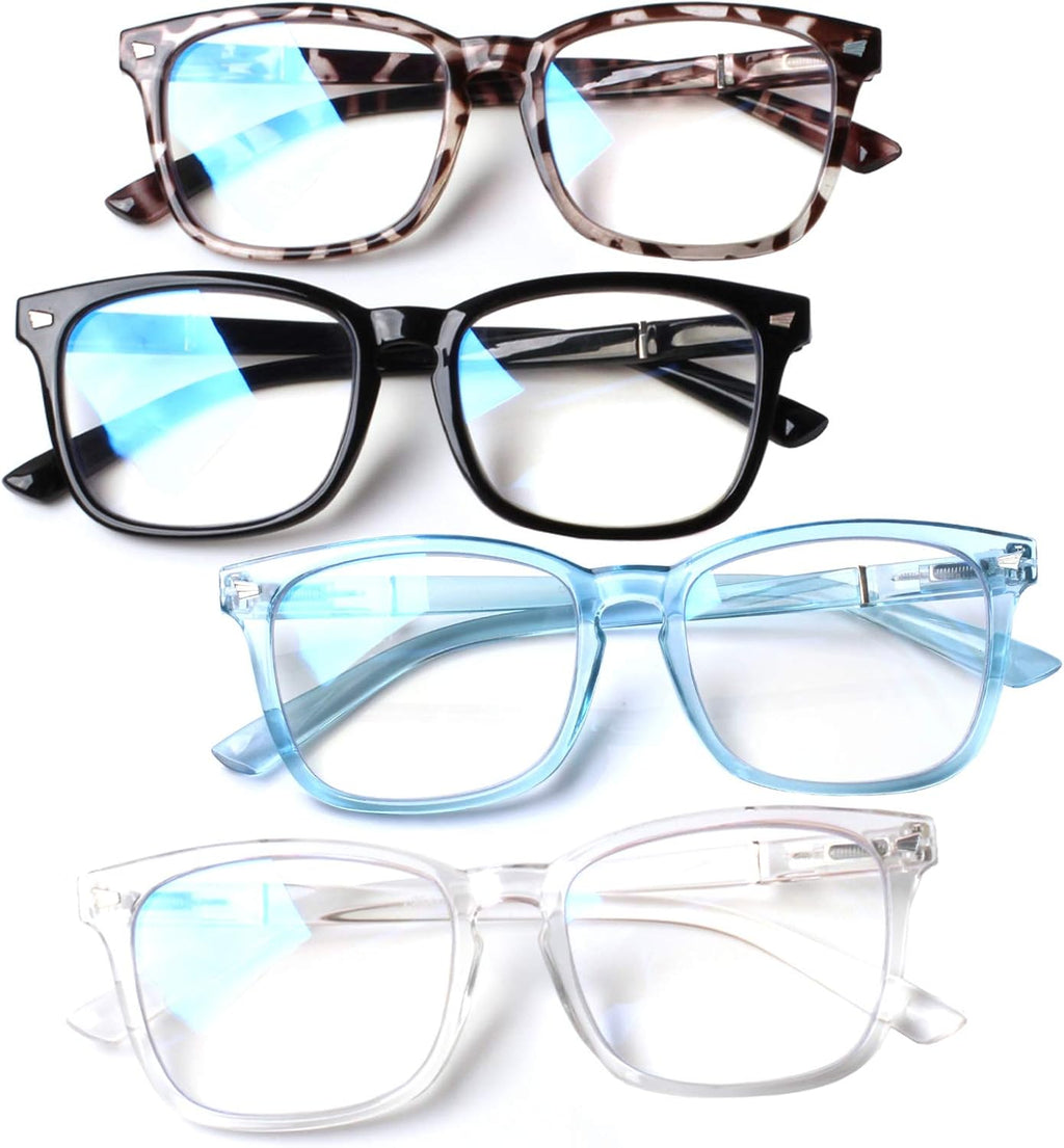 Henotin 4-Pack Blue Light Blocking Reading Glasses Women Men,Spring Hinge Computer Readers,Anti UV Ray Square Nerd Eyeglasses (4 pack Mix Color, 1.50, Diopters)