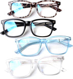 Henotin 4-Pack Blue Light Blocking Reading Glasses Women Men,Spring Hinge Computer Readers,Anti UV Ray Square Nerd Eyeglasses (4 pack Mix Color, 1.50, Diopters)