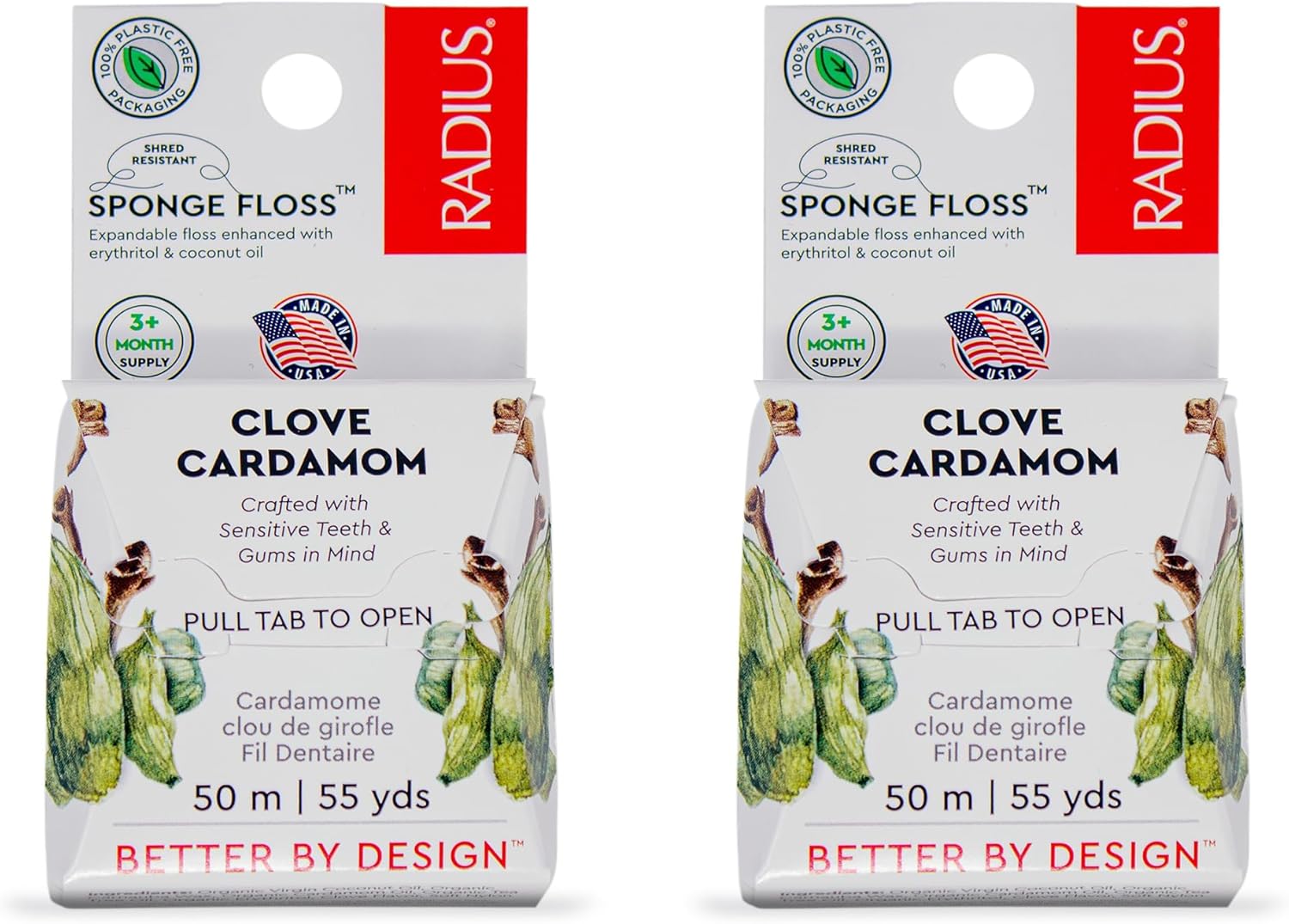 RADIUS Clove Cardamom Dental Floss 55 Yards Vegan & Non-Toxic Oral Care Boost & Designed to Help Fight Plaque Clear - Pack of 2