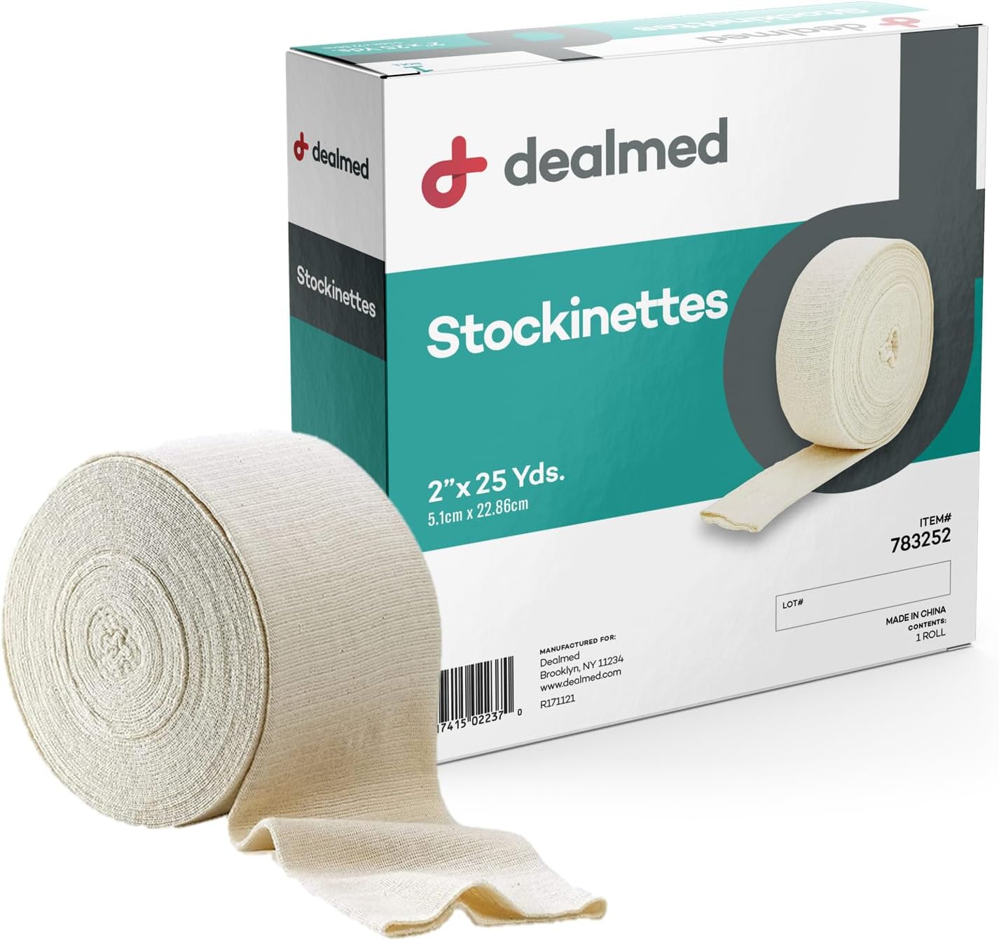 Dealmed Cotton Stockinette, 2” x 25 yds, Tubular Bandage Sleeve, Comfort Breathable Dressing for Skin Protection, Compression, Casts, Edema and Lymphedema Support (1 Roll)