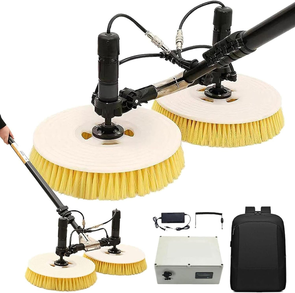 Electric Photovoltaic Panel Cleaning Machine Solar Panel Water Spray Cleaner Brush Handheld Power Photovoltiax Cleaning Rotating Brush Telescopic Pole 11.48-24.61ft Length,5.5m-MainsElectricity