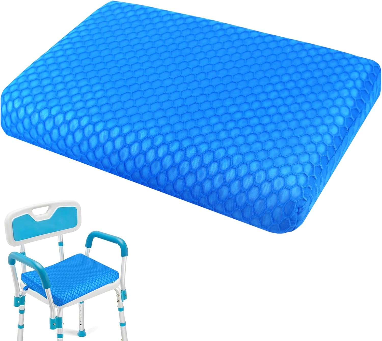 Anycosy Shower Seat Cushion Waterproof Sauna Seat Cushion Bathtub Cushion for Sauna,Slip-Resistant 3D Foam Mesh Bathtub Chair Pad with Hook,Quick Drying Shower Seat Mat for Elderly (Blue, Medium)