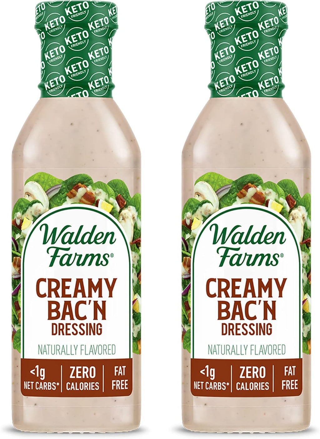 Walden Farms Creamy Bac’n Dressing – Low Carb, Calorie-Free, Gluten-Free, Keto-Friendly, Sugar-Free, Fat-Free, Dairy-Free Smoky Bacon Flavor – 2-Pack, 12 oz Bottles
