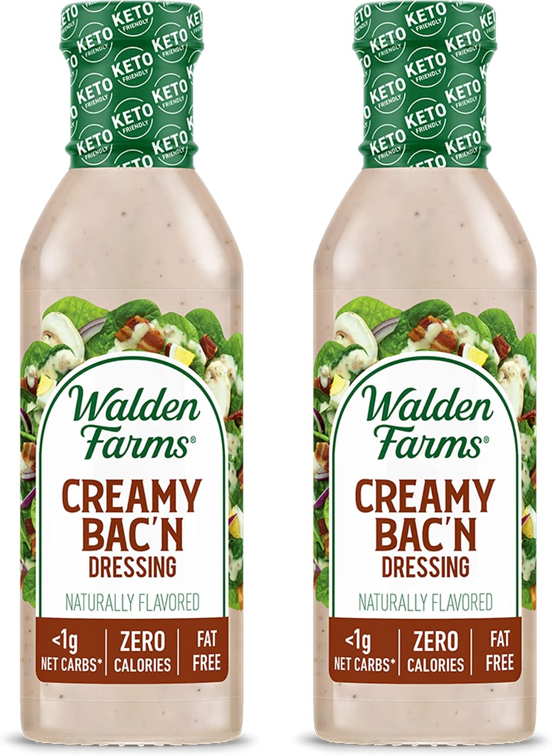 Walden Farms Creamy Bac’n Dressing – Low Carb, Calorie-Free, Gluten-Free, Keto-Friendly, Sugar-Free, Fat-Free, Dairy-Free Smoky Bacon Flavor – 2-Pack, 12 oz Bottles