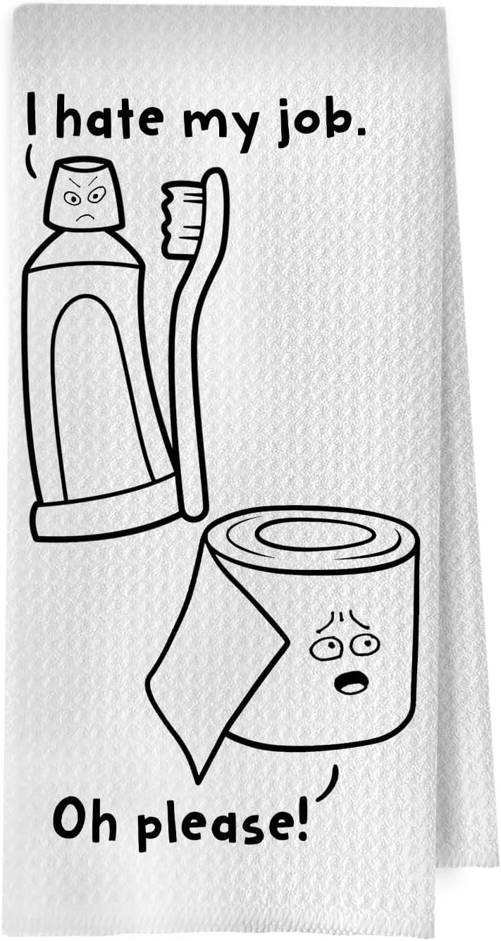 Funny Bathroom Hand Towels - Humorous Toothbrush Toilet Paper Waffle Decorative Hand Towels for Bathroom Washroom Restroom Toilet, 16 x 24 Inches