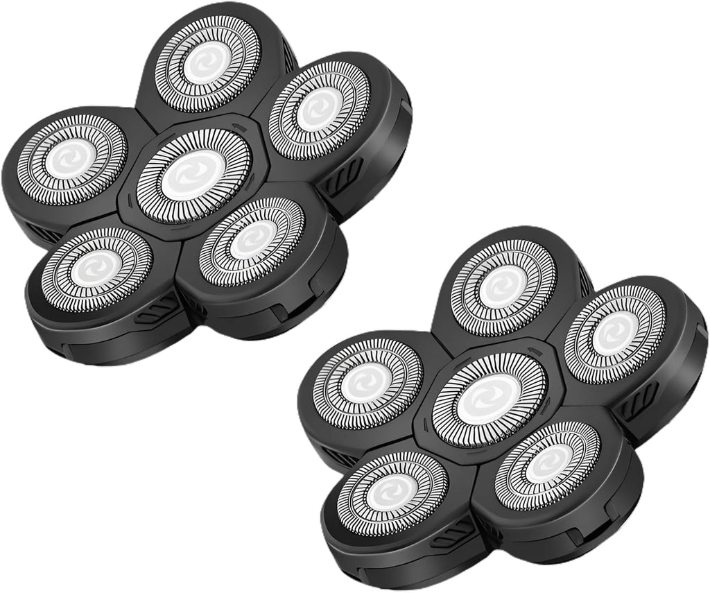 6 Blades Head Shaver Replacement Heads,6D Head Shaver Replacement Blades Compatible with Many Brand Bald Shavers for Men,Waterproof,Wet and Dry Use for Home and Travel,2 Pack.