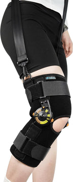 Nvorliy Hinged ROM Knee Brace with Shoulder Strap, Side Stabilizers & Locking Dials, Post Op Knee Immobilizer for Arthritis, ACL, MCL, PCL, Meniscus Tear, Injurie/Knee Pain (Regular)