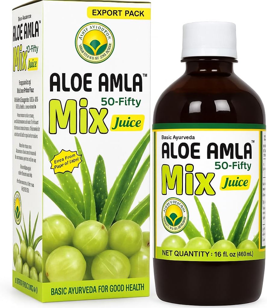 Basic Ayurveda Aloe Vera & Amla Herbal Mix Juice (Pack of 2) | 16.23 Fl Oz (480ml) | Supports Digestion, Immunity & Detox | Rich in Natural Vitamin C | No Added Sugar | Gluten Free, Non-GMO & Vegan