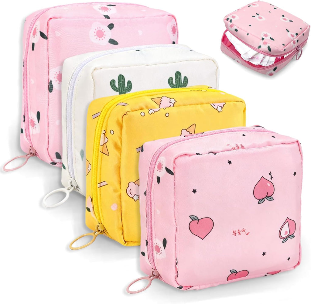 4Pcs Sanitary Napkin Storage Bag, Portable Period Pouch Feminine Pads Tampon Organizer Pouch Pad Holder Bag Small Menstrual Period Bags for Teen Girls, Women