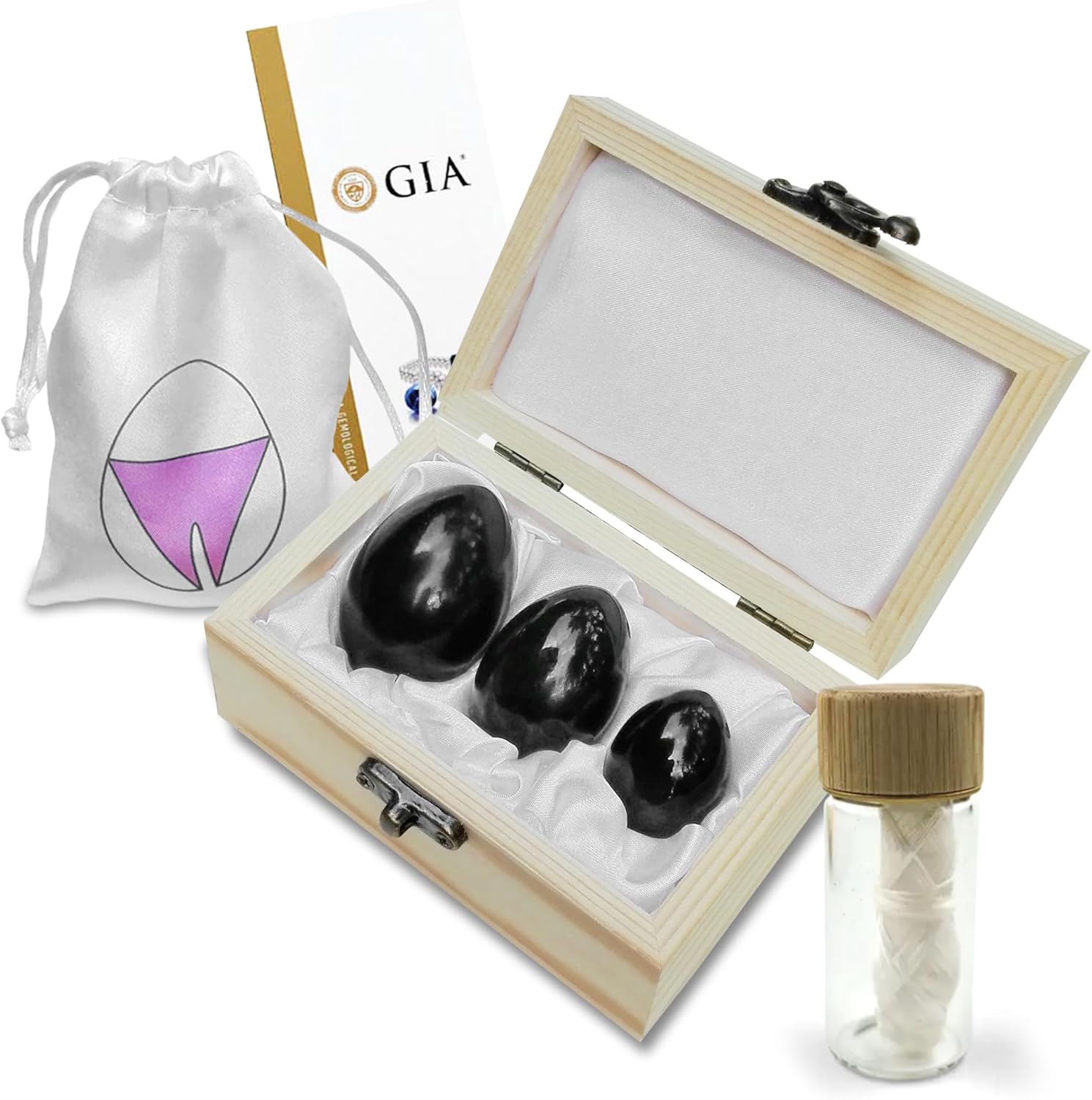 Kegel Weights for Women - Set of 3 Black Obsidian Eggs | Pelvic Floor Exercise Devices for Tightening, Postpartum Recovery & Prolapse Support | Huevo de Obsidiana Negra Yoni with String & Guide
