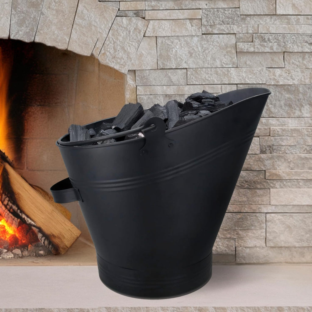 HomeZone Coal Bucket Hod Scuttle Fireside Accessories Kindling, Log & Fuel Storage for Indoor Homeware (BLACK WATERLOO STYLE BUCKET)