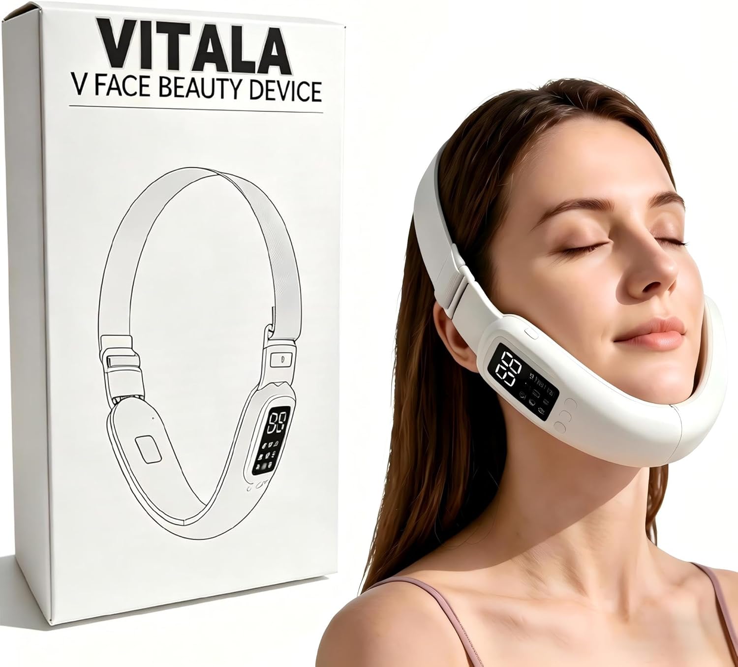 VITALA V Lift Device.Rechargeable Facial Care Machine for a Defined V-Face，Electric Double Chin Device and V-Face Machine with 8 Modes and 15 Gear Adjustable Lntensitie.