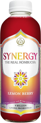 SYNERGY The Real Kombucha - Lemon Berry - 16 fl oz Bottle - Raw Probiotic Drink for Gut Health and Immune Support