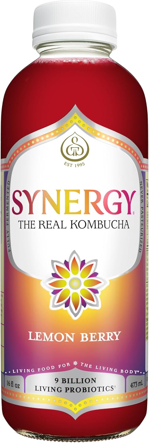 SYNERGY The Real Kombucha - Lemon Berry - 16 fl oz Bottle - Raw Probiotic Drink for Gut Health and Immune Support