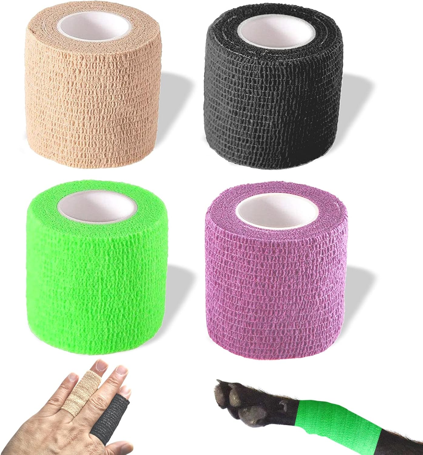 Self Adhesive Bandage Wrap, Self Adhering Bandage, Vet Wrap for Dogs, Self Adherent Cohesive Wrap Bandages for Sports, Athletic, First Aid, Wrist, Ankle, Tape, 4 Pack, 2 inch