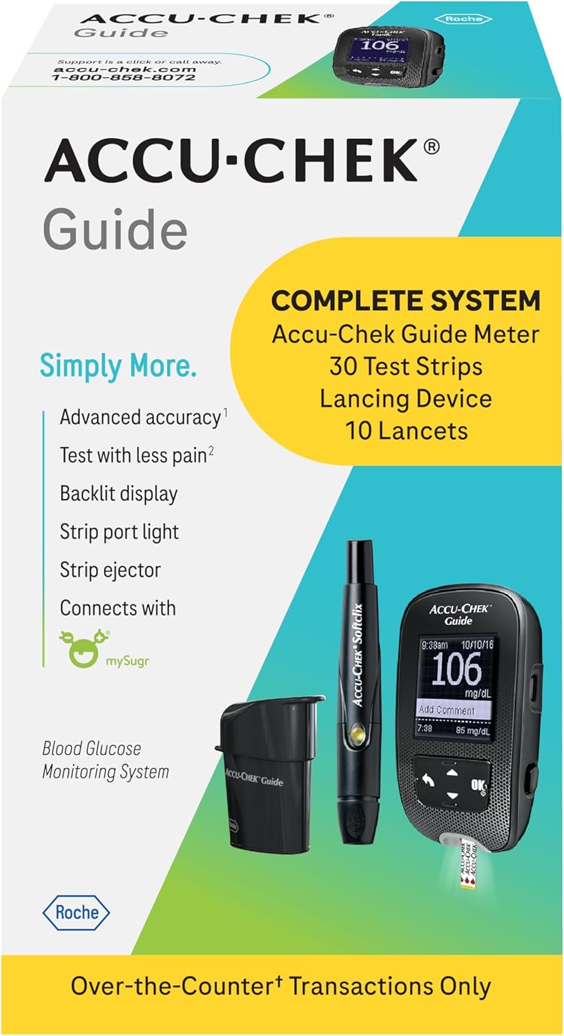Accu-Chek Guide Glucose Monitor Starter Kit for Diabetic Blood Sugar Testing: Meter, 30 Guide Test Strips, Softclix Lancing Device, and 10 Softclix Lancets