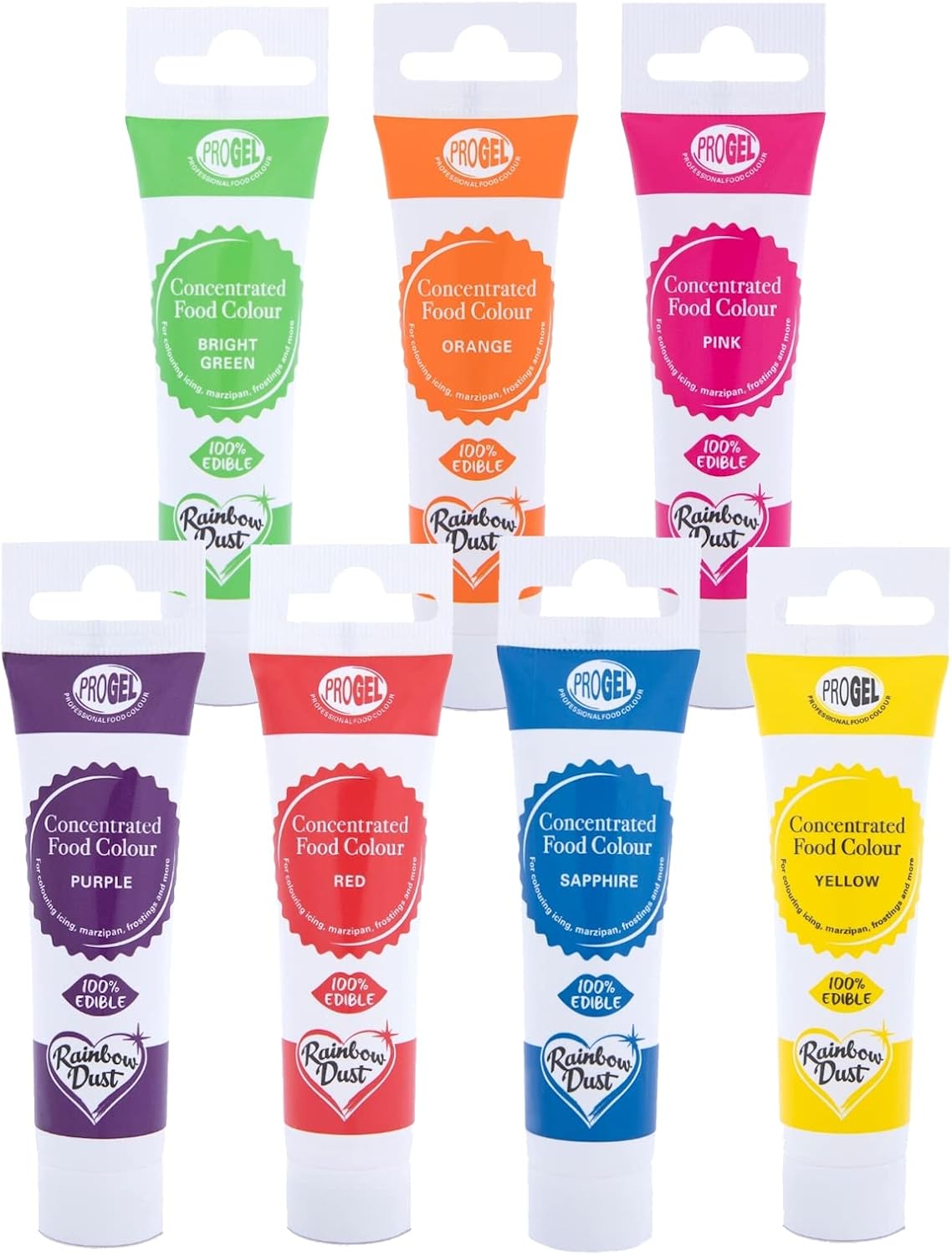 RAINBOW Dust ProGel Icing Colour Paste Gel Food Colouring Sugarcraft Set - 7 PK
