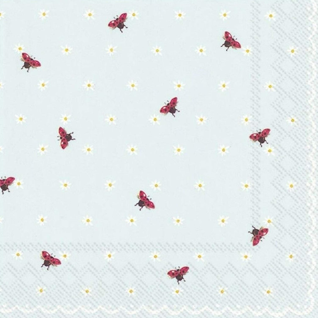 IHR 20 Luxury Paper Luncheon Napkins- Little Ladybirds (Light Blue)