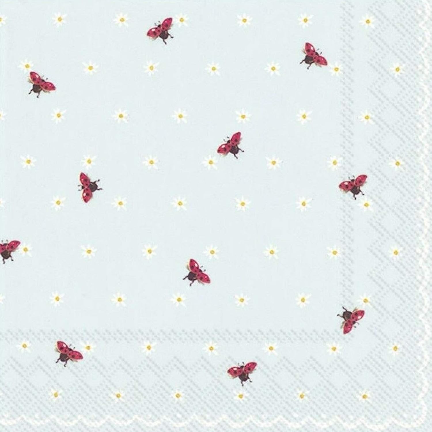 IHR 20 Luxury Paper Luncheon Napkins- Little Ladybirds (Light Blue)