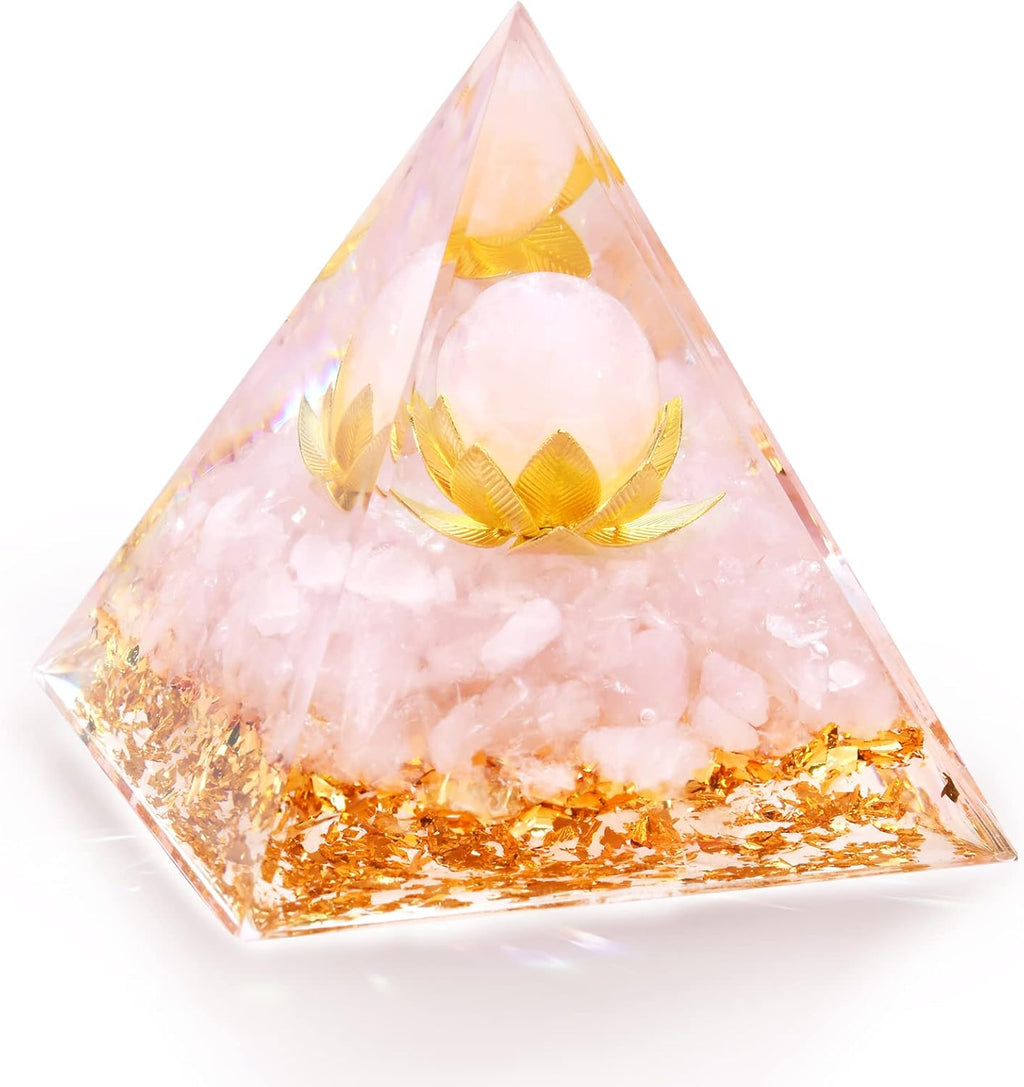 Orgone Pyramid Healing Crystal Meditation Positive Energy Generator Rose Quartz, Promote Wealth and Prosperity