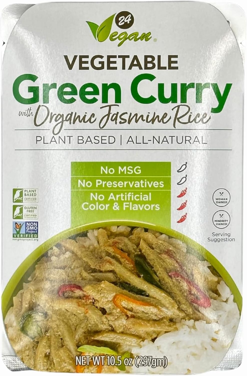 24Vegan Organic Thai Green Curry with Jasmine Rice, Vegan Thai Curry, Non-GMO, No MSG, Gluten-Free, Instant Curry Meal, Just Heat & Eat - Pack of 1