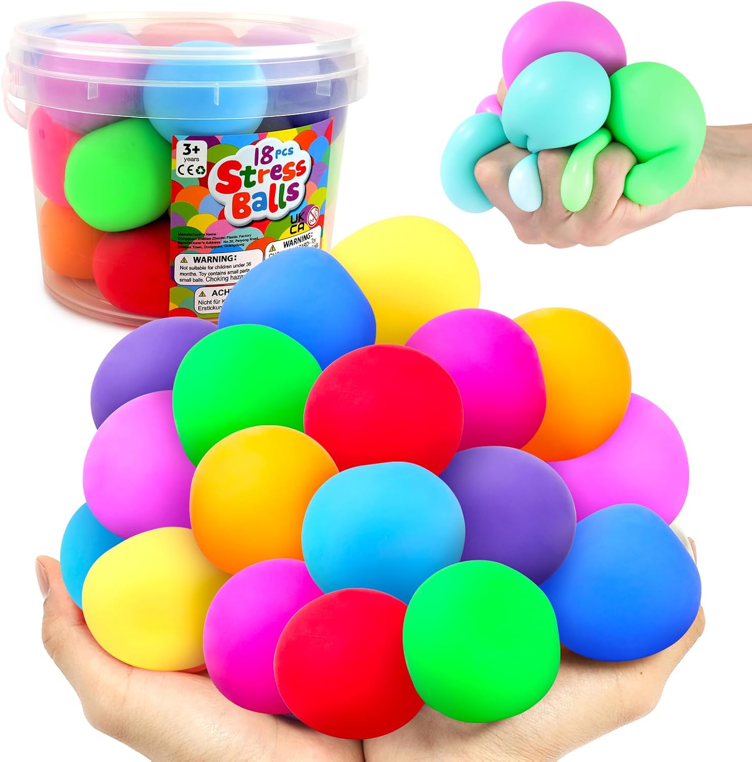 Squishy Stress Balls for Kids Adults: 18 Pack Stretchy Fidget Ball for Nervousness Stress Relief, Hand Therapy Sensory Squeeze Ball, Fidget Classroom Must Haves, Party Favors for Kids 3-12