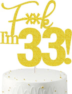 Birthday Gold Cake Toppers for women, 33 cake topper, 33rd birthday decorations,33rd Birthday Cake Topper, 33 Decorations for Cake, 33 Gold Birthday Decorations thirty three