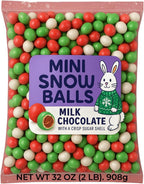 Cadbr CHRISTMAS Chocolate Candy, 2 lb Coated Sugar Shell Milk Chocolate Candies, Snowballs Candy Red White Green