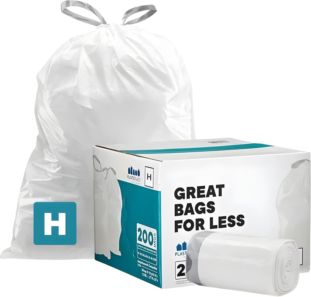 Plasticplace White Drawstring Lavender and Soft Vanilla Scented Garbage Can Liners, Compatible with Code H (200 Count), 8-9 Gallon / 30-35 Liter, 18.5" x 28