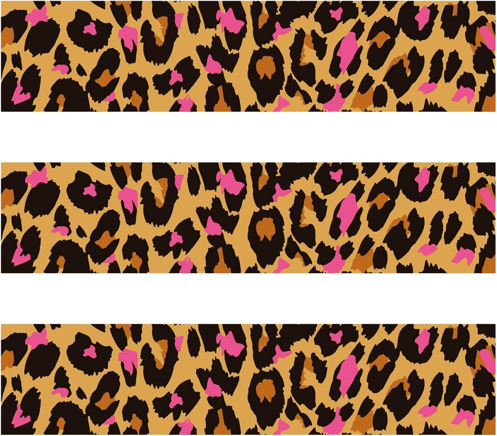 3pcs Pink Leopard Edible Cake Borders, 11.02x2.44in Pre-Cut Edible Wrap Strips Glutinous Rice Paper Birthday Cake Decorations for Leopard Theme Birthday Party Supplies