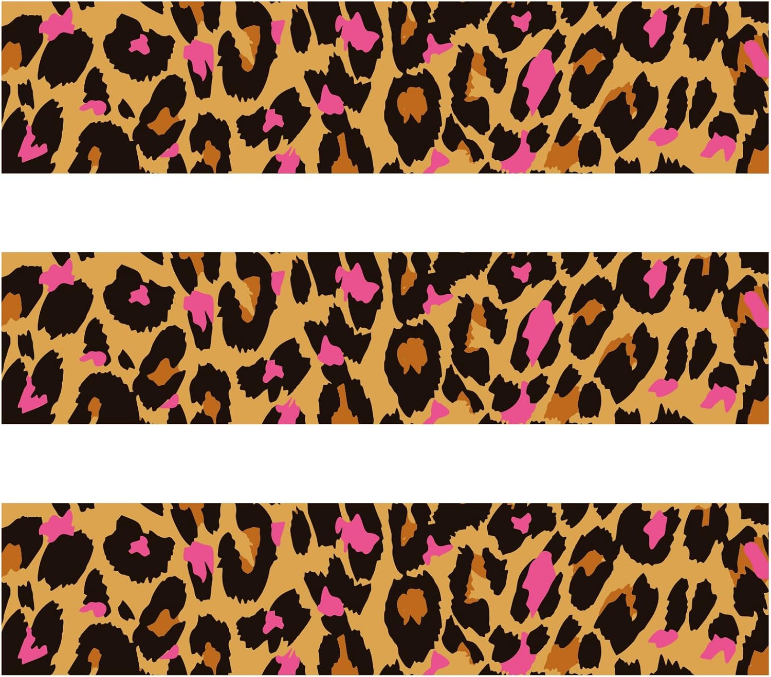 3pcs Pink Leopard Edible Cake Borders, 11.02x2.44in Pre-Cut Edible Wrap Strips Glutinous Rice Paper Birthday Cake Decorations for Leopard Theme Birthday Party Supplies