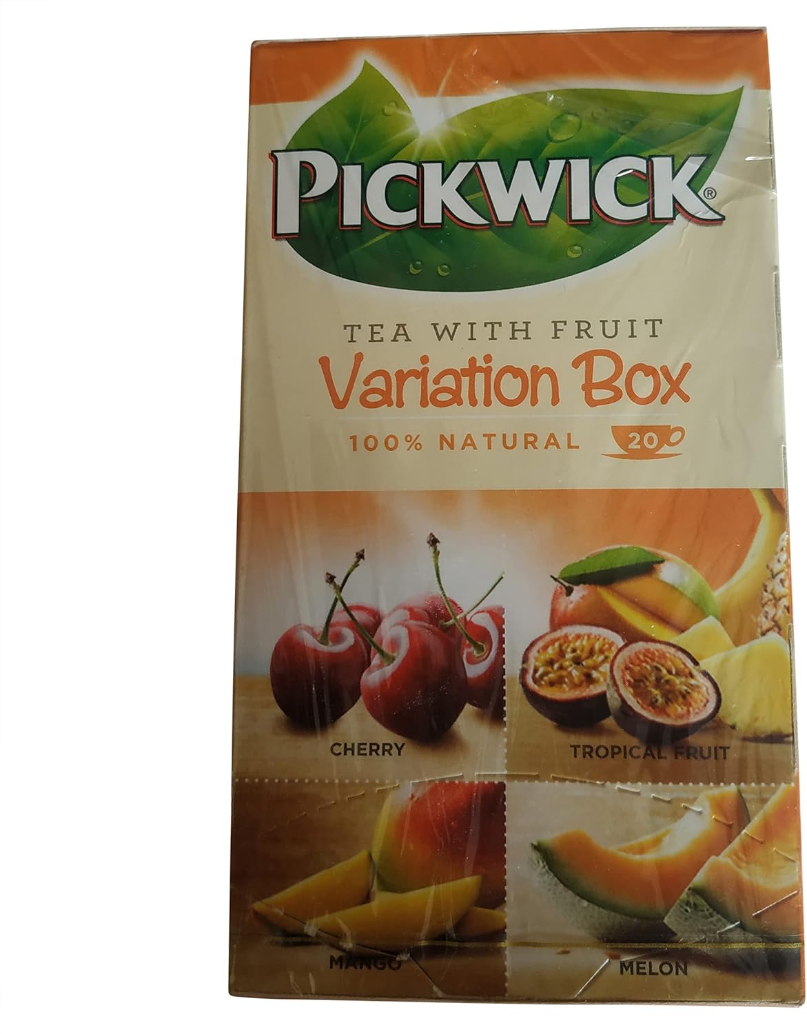 Pickwick Tea Variation Box Orange - 20 Bags with 4 Flavors - Cherry, Tropical Fruit, Mango, and Melon