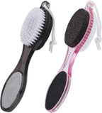 Foot Brush and Pumice Stone for Feet, 4-in-1 Foot File Callus Remover, Feet Scrubber Brush, Rasp and Sand Paper Pedicure Tools, Multi Purpose for Home Foot Care, 2 Pcs, Clear Black and Pink